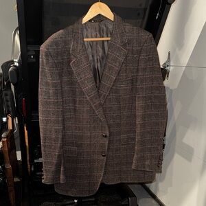 Men's Brown Plaid Wool Blend Sport Coat Blazer